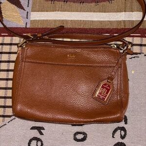Ralph Lauren Chestnut Pebbled Leather Crossbody Bag